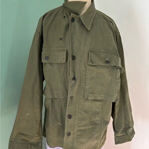 Vintage WW2 Military Green Fatigue Jacket Herringbone